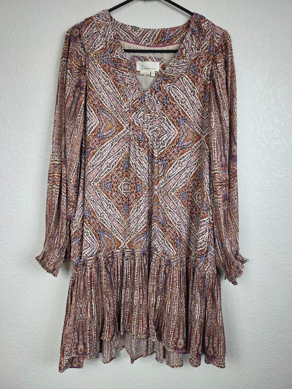 Anthropologie Printed Long Sleeve Dress XS